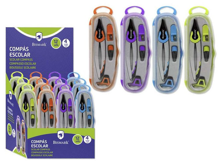 COMPAS FOSFORITO 4 COLORES BISMARK FLUORESCENTE | 12 UNIDADES | (POESSA BISMARK BASICO)