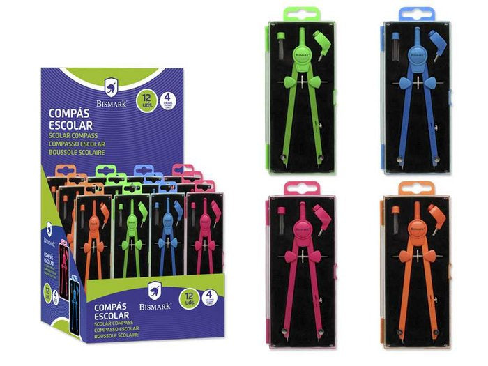 COMPAS AUTOMATICO NEON BASIC 4 COLORES BISMARK | 12 UNIDADES | (POESSA BISMARK BASICO)