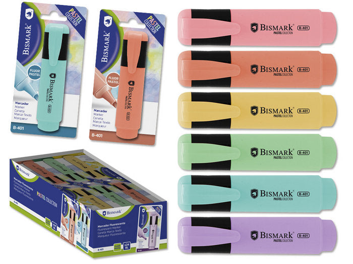 Expositor 24 Rotuladores Fluorescentes Pastel Bismark | Poessa Bismark Basico | Pack 24 Unidades