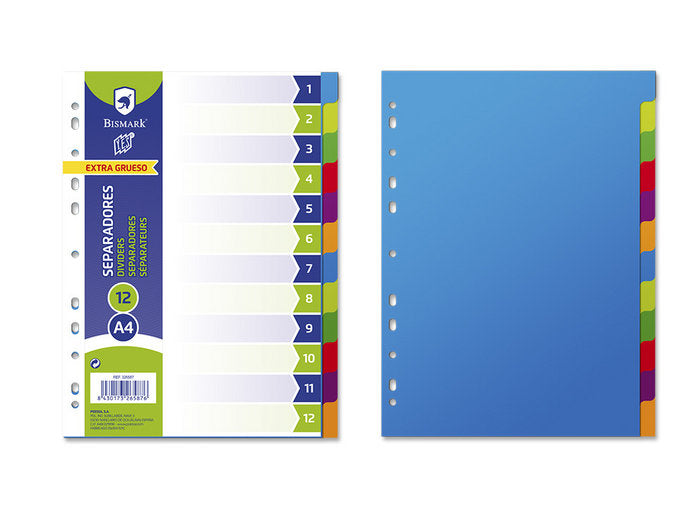 Separadores PP A4 12 Departamentos Extra Gruesos Poessa Bismark Imagen principal del producto