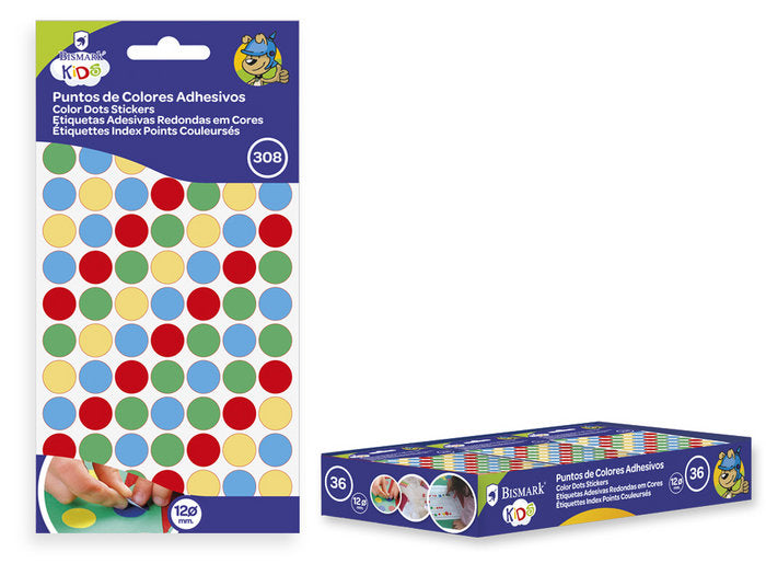 Puntos de Colores Adhesivos 12 mm 4x77 Unidades Gomets POESSA BISMARK BASICO Imagen principal del producto