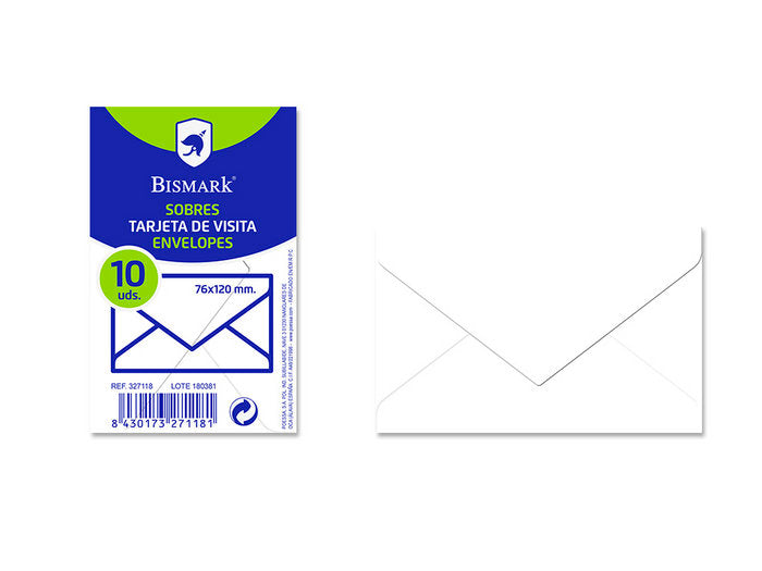 SOBRE BISMARK PAPEL BLANCO 76X120 90GR SET 10U | 20 UNIDADES | (POESSA BISMARK BASICO) Imagen principal del producto