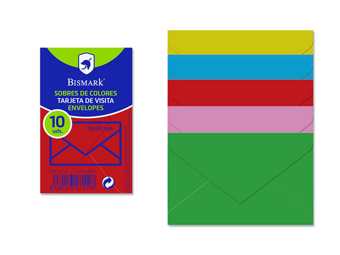 SOBRE BISMARK PAPEL COLORES SURTIDOS 76X120 90GR | 20 UNIDADES | (POESSA BISMARK BASICO)