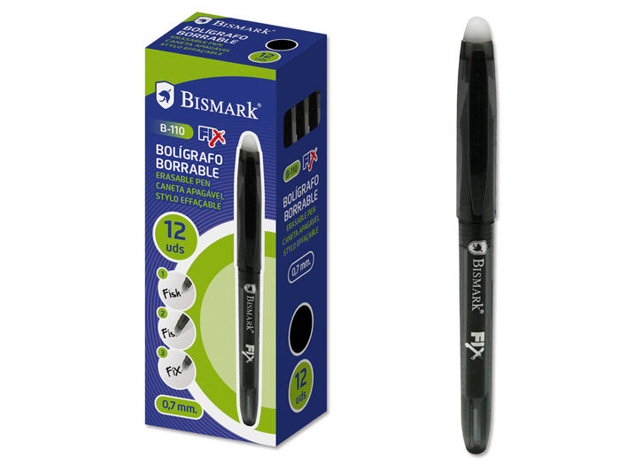 BOLIGRAFO BORRABLE CAPUCHON BISMARK NEGRO 0,7MMM | 12 UNIDADES | (POESSA BISMARK BASICO)