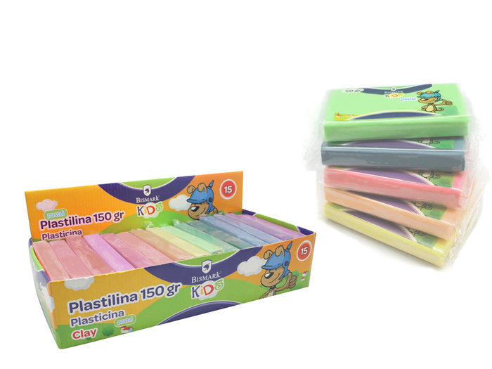 Expositor 15U Plastilina Barra 150 g Colores Pastel POESSA BISMARK BASICO