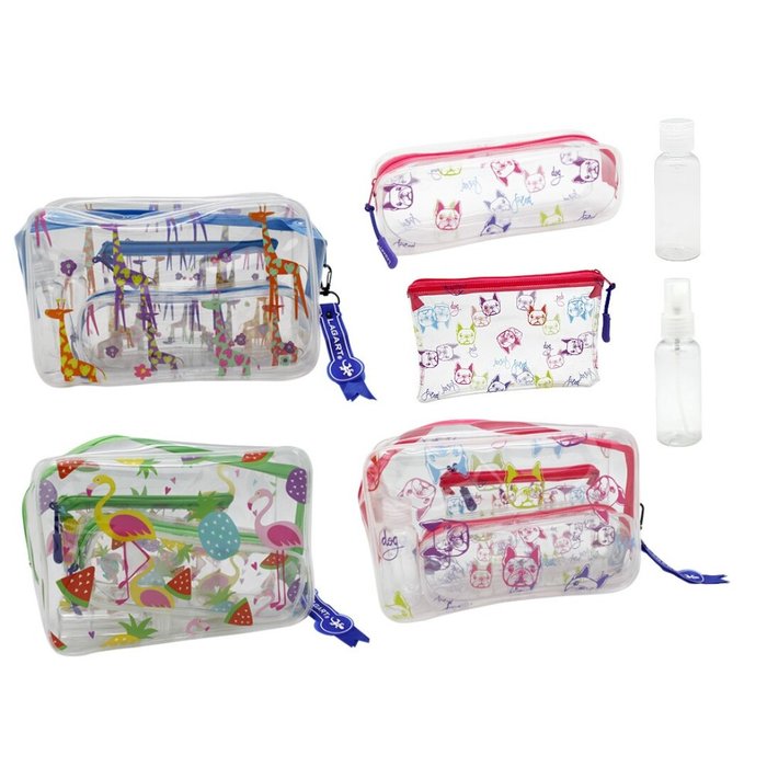 Set 3 neceseres PVC estampado + 2 botes Lagart