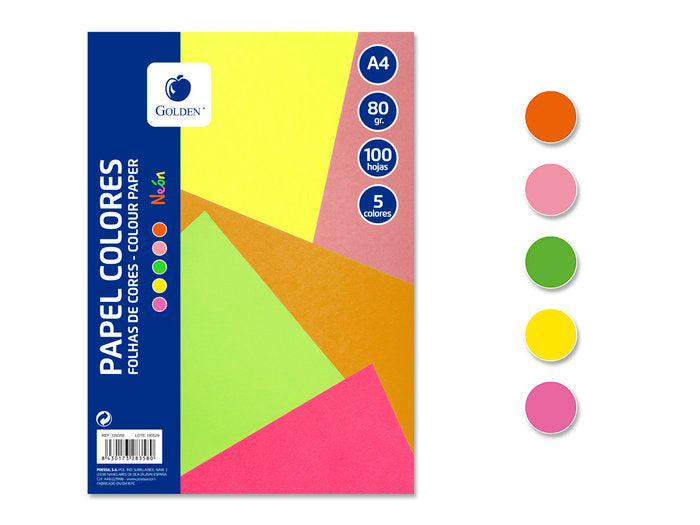 Papel A4 80 g Colores Neon Fluorescentes Poessa Imagen principal del producto