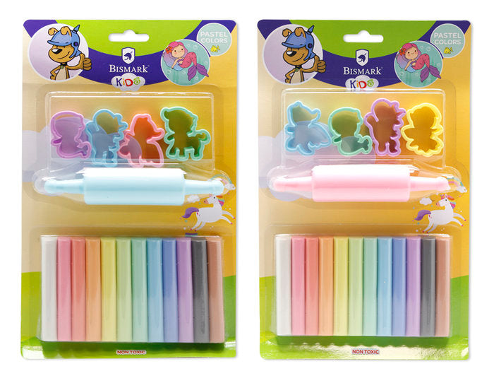 SET PLASTILINA PASTEL 12 COLORES CON MOLDES FAIRY TALE | 12 UNIDADES | (POESSA BISMARK BASICO)