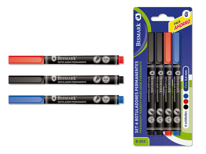 Rotulador Permanente Fina 0,6Mm Bismark Set 4U | Poessa Bismark Basico | Pack 12 Unidades Imagen principal del producto