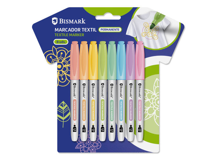 Rotulador Permanente Textil Colores Pastel 8U | Poessa Bismark Basico | Pack 16 Unidades Imagen principal del producto