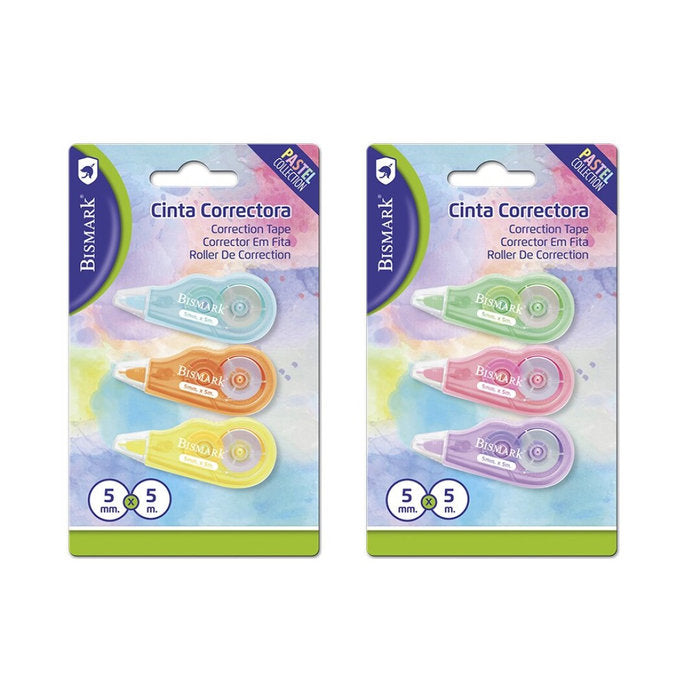 CORRECTOR CINTA PASTEL MINI 5MX5MM BLISTER 3U BISMARK | 12 UNIDADES | (POESSA BISMARK BASICO) Imagen principal del producto