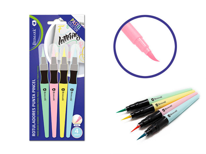 Set 4 Rotuladores Lettering Punta Pincel Colores Pastel | Poessa Bismark Regalo | Pack 12 Unidades Imagen principal del producto