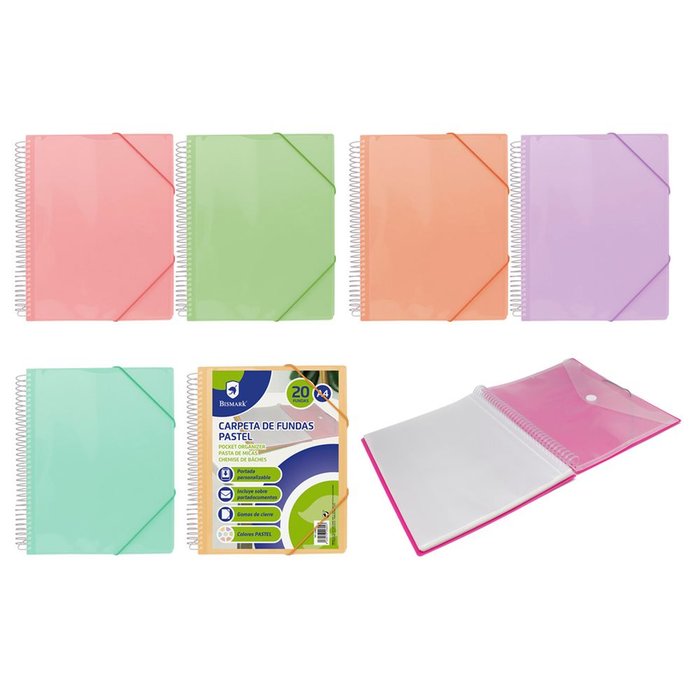 CARPETA ESPIRAL 20 FUNDAS PP PASTEL SURTIDAS | 12 UNIDADES | (POESSA BISMARK BASICO)