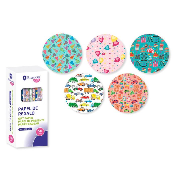 EXPOSITOR 50 ROLLOS PAPEL REGALO INFANTIL KIDS 70X200 | POESSA BISMARK GIFT | ENVASE 50 UDS. UNIDAD | 18430173298550 Imagen principal del producto