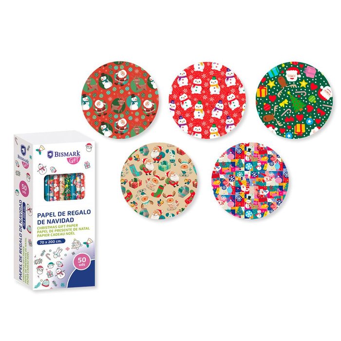 EXPOSITOR 50 ROLLOS PAPEL REGALO NAVIDAD COLORS 70X200 | BISMARK NAVIDAD | ENVASE 50 UDS. UNIDAD | 18430173298598