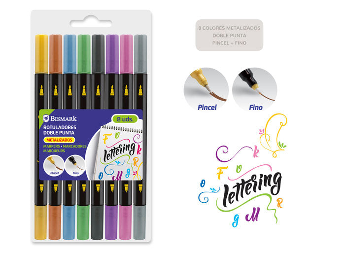 Set 8 Rotuladores Doble Punta Metalizado Lettering | Poessa Bismark Regalo | Pack 1 Unidades Imagen principal del producto