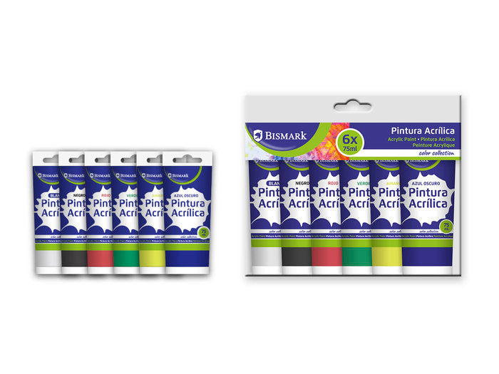 SET 6U PINTURA ACRILICA 75ML COLORES BASICOS | 1 UNIDADES | (POESSA BISMARK BASICO) Imagen principal del producto