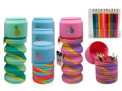 PORTATODO SILICONA EXTENSIBLE + LAPICES RAINBOW | POESSA BISMARK REGALO