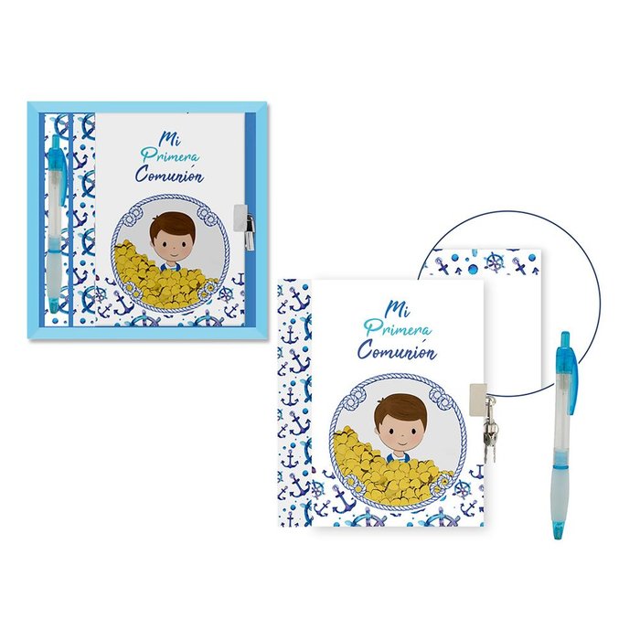 DIARIO LENTEJUELAS Y BOLIGRAFO NIÑO MI PRIMERA COMUNION | 1 UNIDADES | (POESSA BISMARK REGALO)