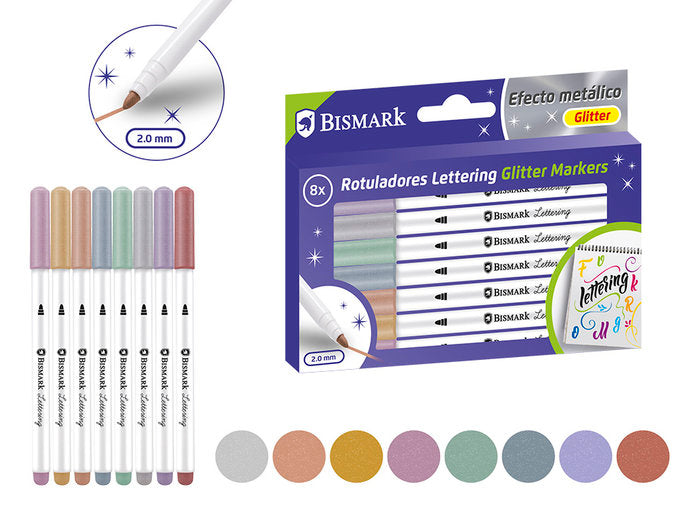Set 8U Rotuladores Tinta Glitter Lettering | Poessa Bismark Regalo | Pack 1 Unidades Imagen principal del producto