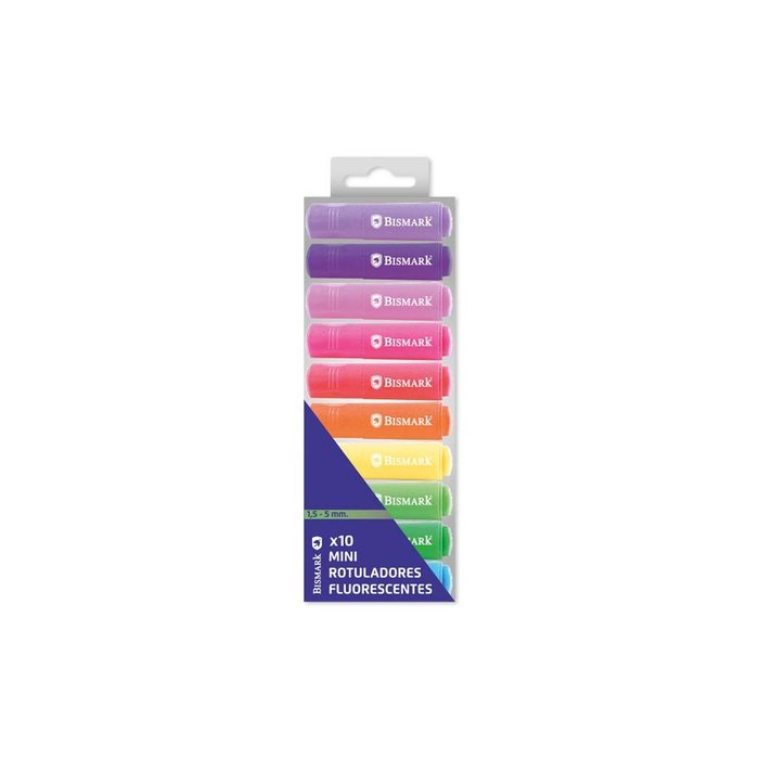 Mini Rotuladores Fluorescentes 10 Und | Poessa Bismark Basico | Pack 6 Unidades