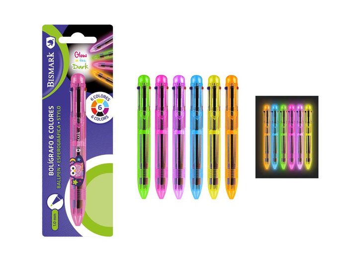 Bolígrafo 6 Colores Glow in the Dark Bismark Regalo