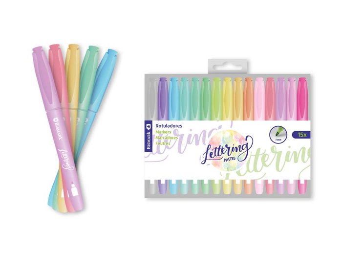 Rotuladores Punta Redonda Lettering Ing Pastel 15U | Poessa Bismark Regalo | Pack 1 Unidades Imagen principal del producto