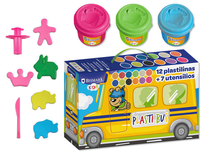 SET AUTOBUS PLASTILINA 12 COLORES+UTENSILIOS | 1 UNIDADES | (POESSA BISMARK REGALO) Imagen principal del producto