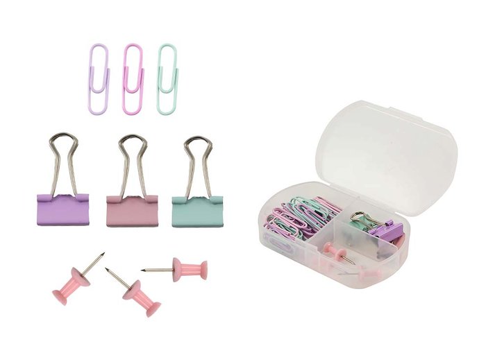 Set Variado Escritorio Clips Pinzas Palas Chinchetas Pastel Imagen principal del producto