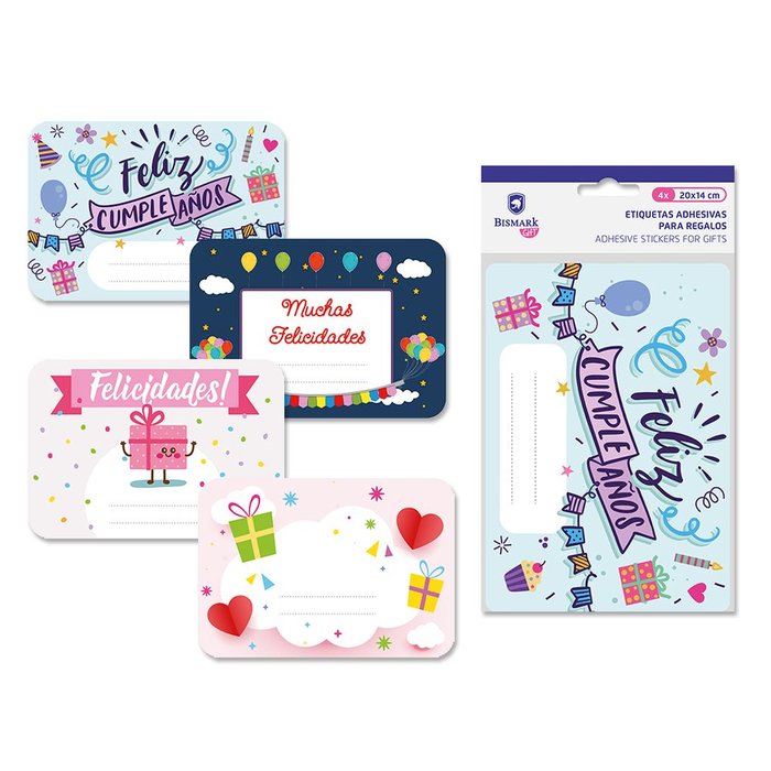 Etiquetas Regalo Adhesivas Grandes Surtidas 4 Unidades POESSA BISMARK REGALO