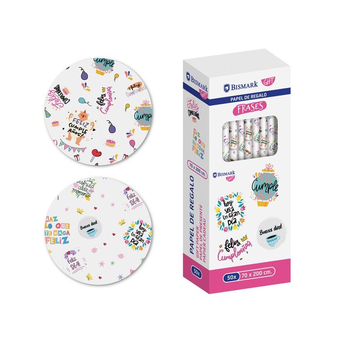 EXPOSITOR 50 ROLLO PAPEL DE REGALO FRASES 70X200 | POESSA BISMARK GIFT | ENVASE 50 UDS. UNIDAD | 18430173318272 Imagen principal del producto