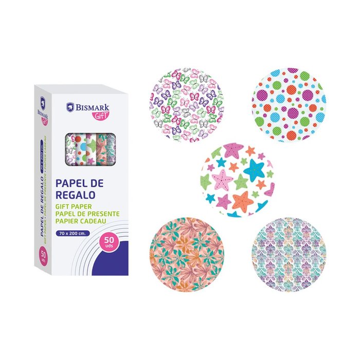 EXPOSITOR 50 ROLLO PAPEL DE REGALO TODO TIEMPO 70X200 | POESSA BISMARK GIFT | ENVASE 50 UDS. UNIDAD | 18430173318289 Imagen principal del producto
