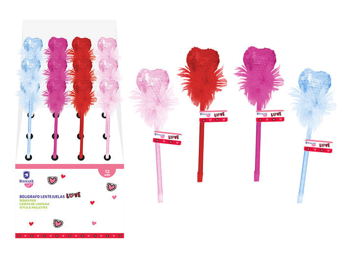 Expositor 12 Bolígrafos Corazón Lentejuelas Love Poessa Bismark Regalo