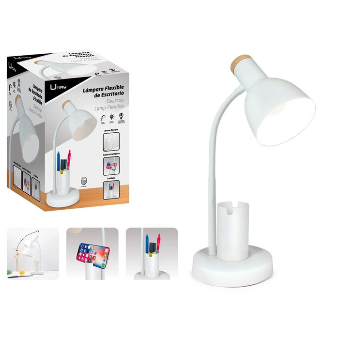 Lampara Sobremesa Enchufable Flexible Blanco POESSA