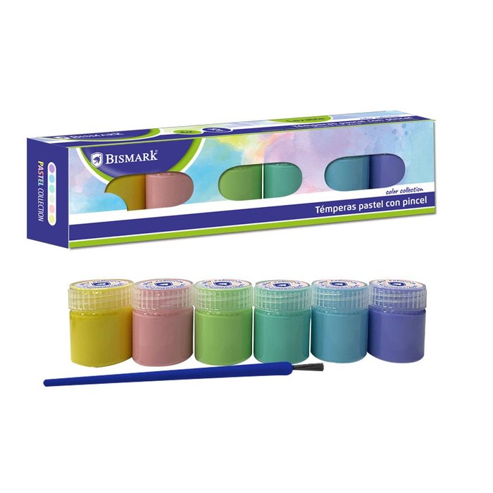 TEMPERAS 15ML CON PINCEL 6 COLORES PASTEL | 12 UNIDADES | (POESSA BISMARK BASICO)