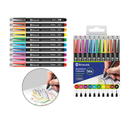 Set 9 Rotuladores Calibrados 0,4Mm + 1U Punta Pincel | Poessa Bismark Basico | Pack 1 Unidades