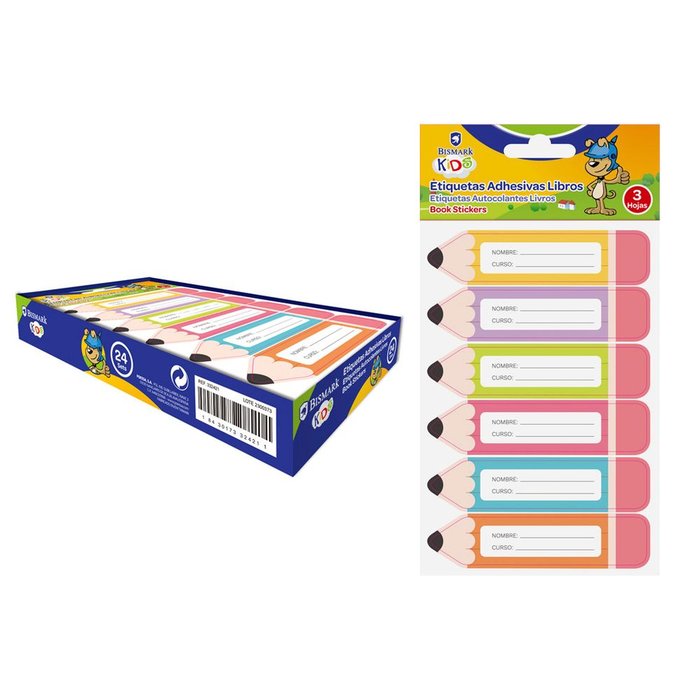 EXPOSITOR 24 PACK ETIQUETAS ADHESIVAS LIBROS LAPICERO 18U | 24 UNIDADES | (POESSA BISMARK BASICO)