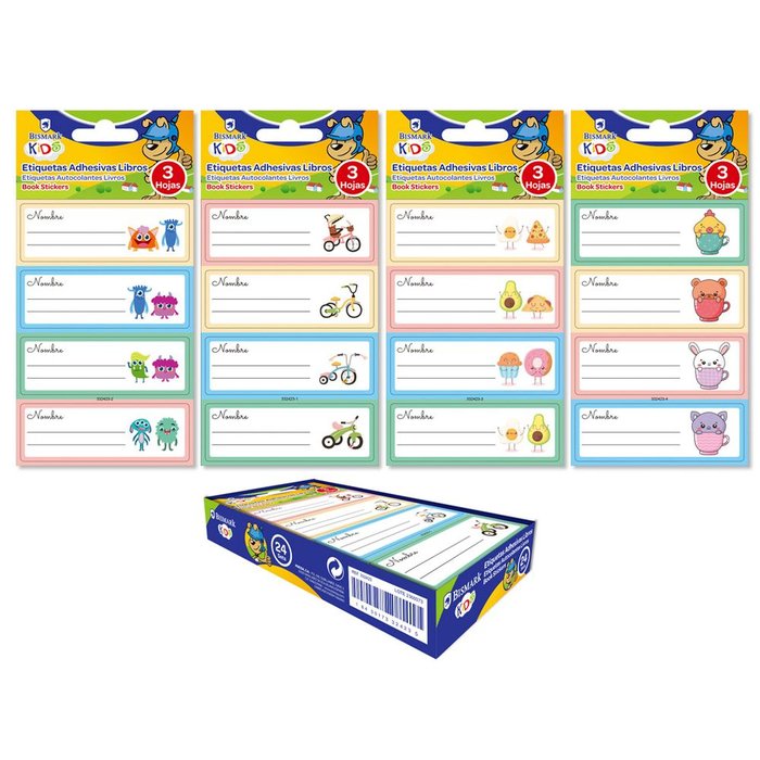 EXPOSITOR 24 PACK ETIQUETAS ADHESIVAS LIBROS MARCO 12U | 24 UNIDADES | (POESSA BISMARK BASICO)