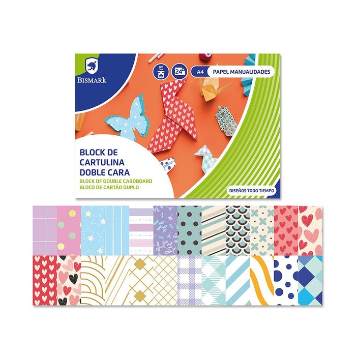 BLOC DE CARTULINAS DOBLE CARA 24 HOJAS DISEÑOS TODO TIEMPO | 24 UNIDADES | (POESSA BISMARK REGALO)