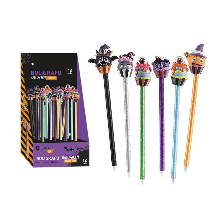 Expositor 12 Bolígrafos Figuras Halloween Surtidos POESSA BISMARK REGALO