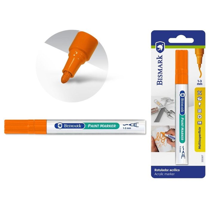 Rotulador pintura acrílica 1-3mm naranja, pack 12 unidades