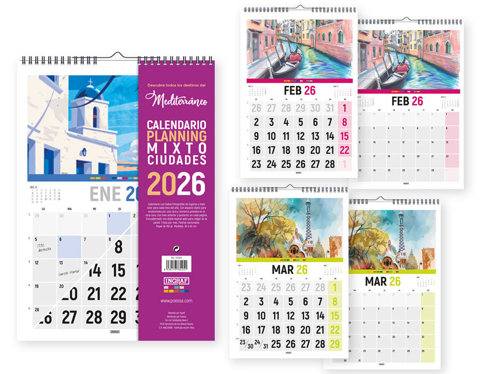 Calendario 2026 Vertical Mediterráneo INGRAF Agendas Imagen principal del producto