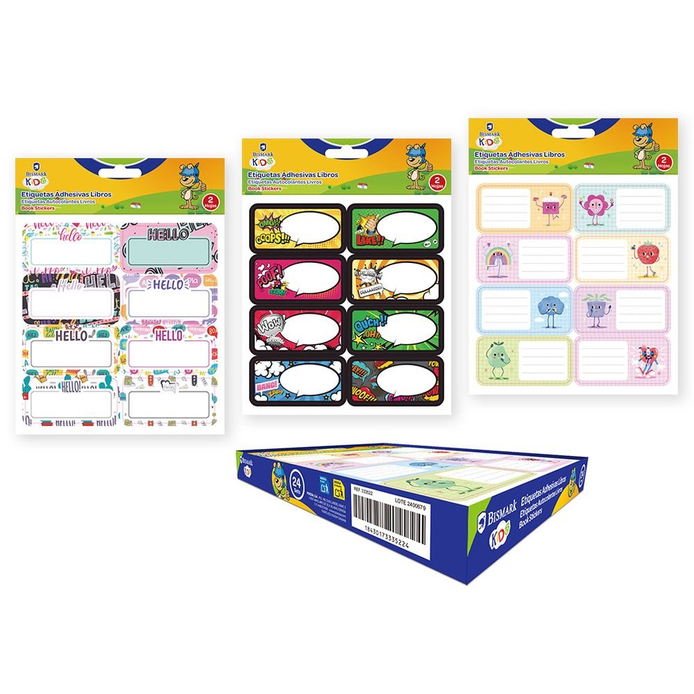 PACK 16 ETIQUETAS ADHESIVAS LIBROS FANTASIA SURTIDAS | 24 UNIDADES | (POESSA BISMARK KIDS)
