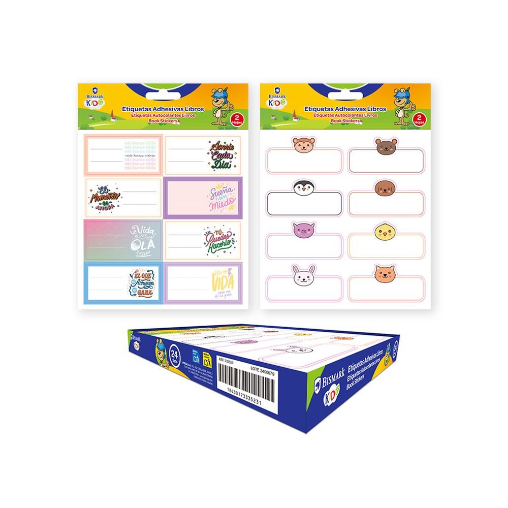 PACK 16 ETIQUETAS ADHESIVAS LIBROS DESIGN | 24 UNIDADES | (POESSA BISMARK KIDS)