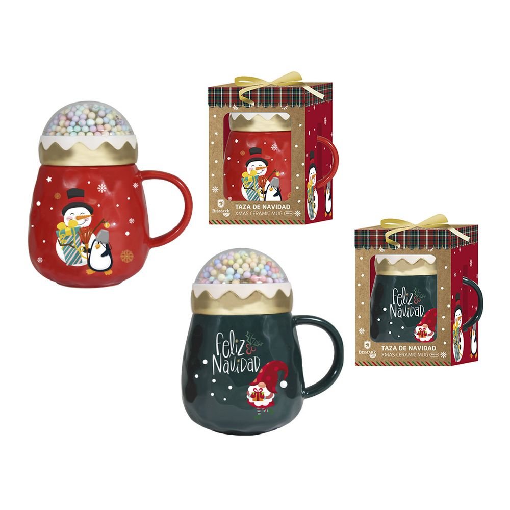 TAZA NAVIDAD CON TAPA DE BOLAS | BISMARK NAVIDAD | 1 UNIDAD | 18430173336573 Imagen principal del producto