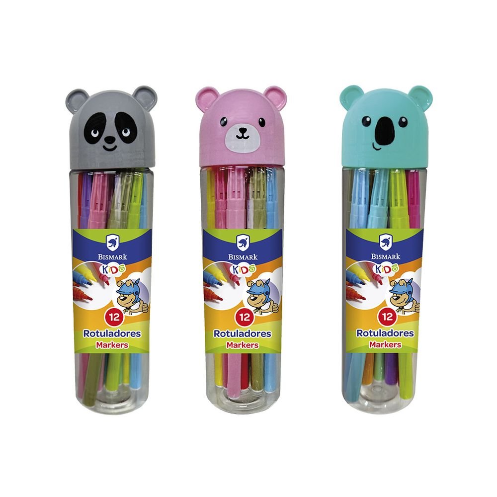 Set 12 Rotuladores Pastel Animalitos | Poessa Bismark Kids | Pack 12 Unidades Imagen principal del producto