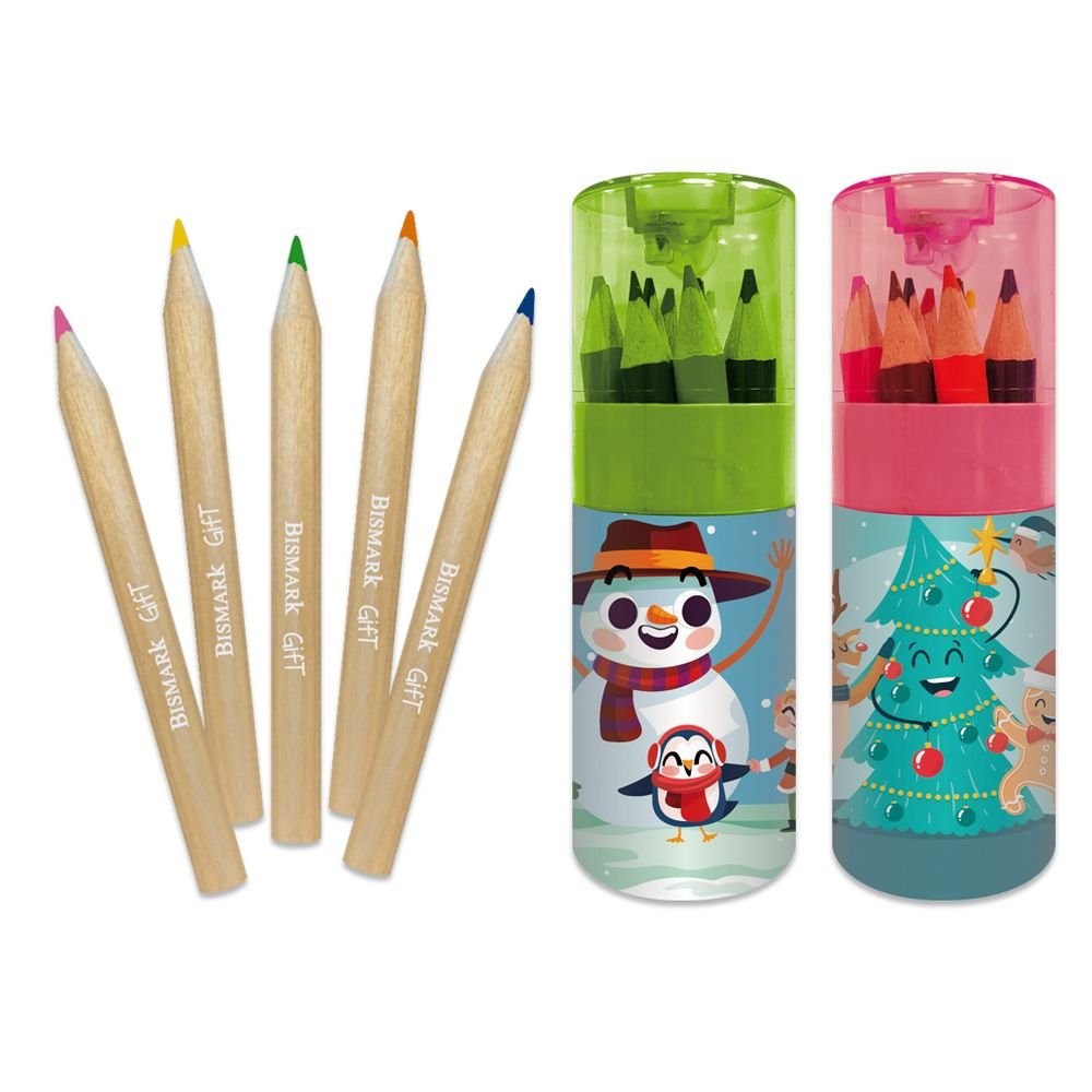 Bote Navidad 12 Lapiceros de Colores con Afilalapiz BISMARK Navidad