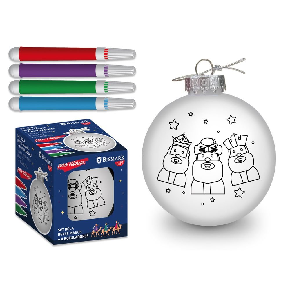 BOLA REYES MAGOS PARA COLOREAR CON 4 MINI ROTULADORES | BISMARK NAVIDAD | 1 UNIDAD | 18430173336894 Imagen principal del producto