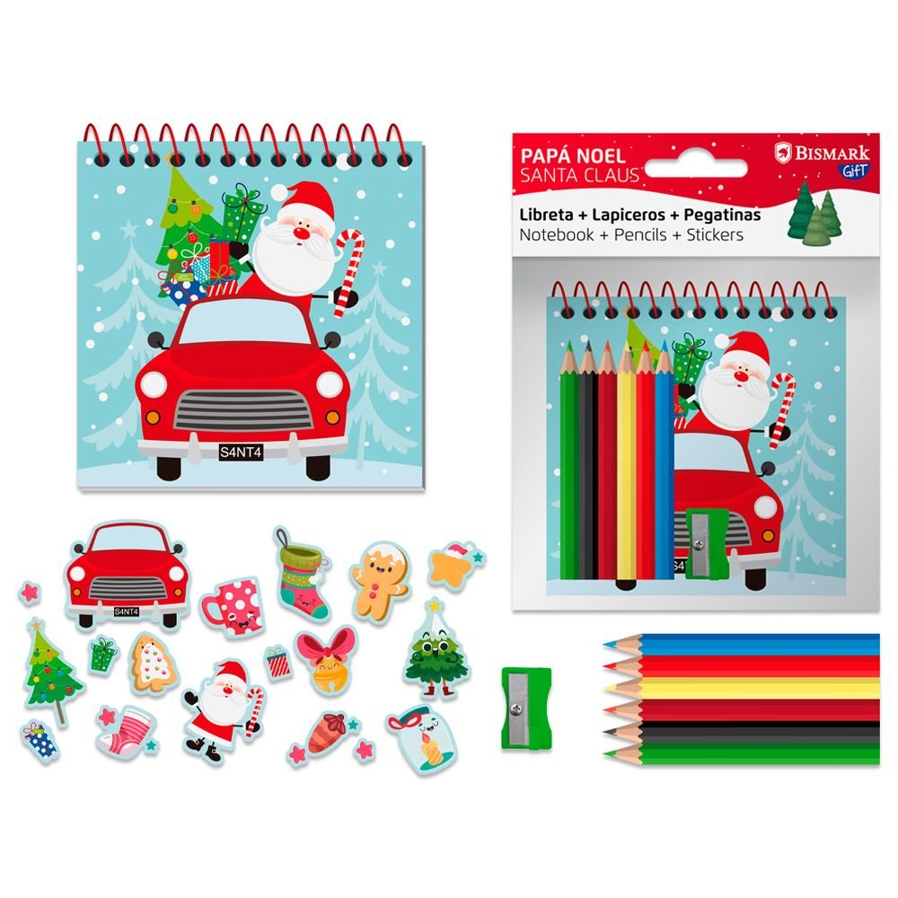 Libreta Papa Noel con Lapiceros Colores y Pegatinas BISMARK Navidad Imagen principal del producto