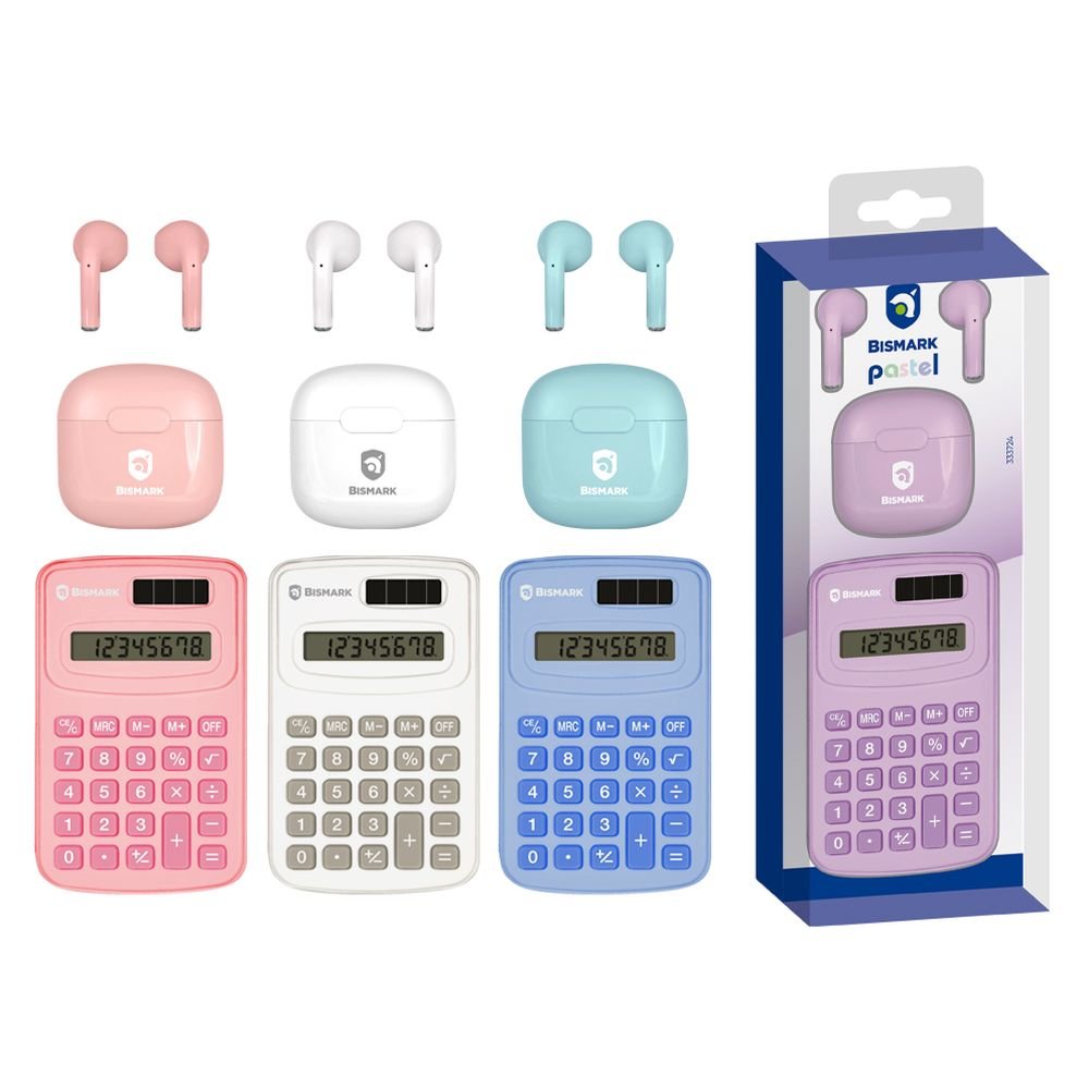 SET AURICULARES BLUETOOTH + CALCULADORA PASTEL | UMAY | 1 UNIDAD | 8430173337245 Imagen principal del producto